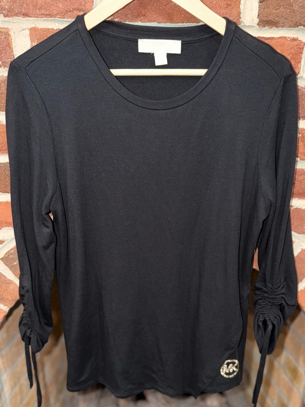 Michael Kors Black Long-Sleeve Ruched Tie Top